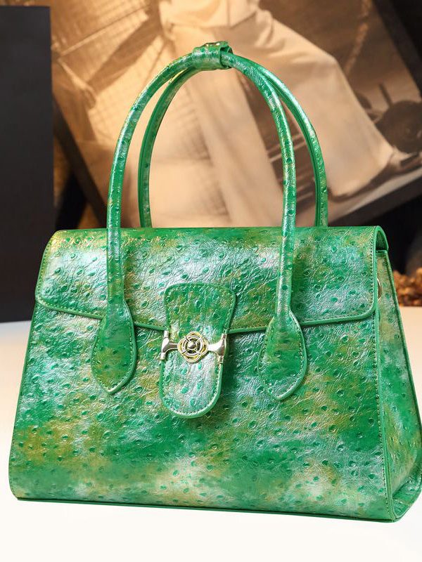 Organic Grass Green Tie Dye Faux Leather Tote Handbag