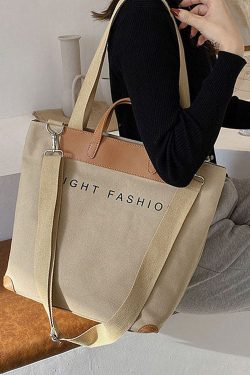 Organic Khaki Graphic Print Canvas Tote Handbag