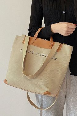 Organic Khaki Graphic Print Canvas Tote Handbag