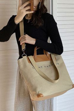 Organic Khaki Graphic Print Canvas Tote Handbag