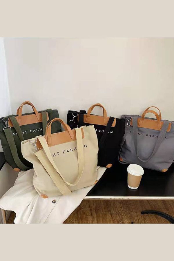 Organic Khaki Graphic Print Canvas Tote Handbag