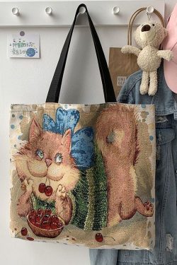 Organic Love Cats Print Patchwork Canvas Oversize Tote Handbag