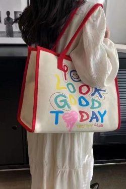 Organic Red Graphic Canvas Large Capacity Satchel Bag Handbag