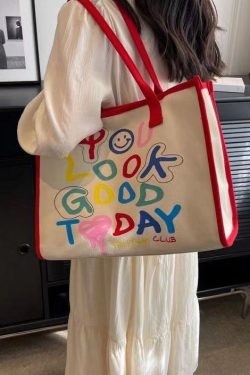 Organic Red Graphic Canvas Large Capacity Satchel Bag Handbag