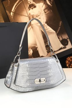 Organic Silver Embossed Calf Leather Satchel Handbag