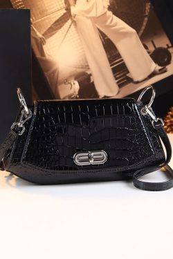 Organic Silver Embossed Calf Leather Satchel Handbag