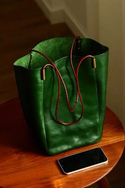 Organic Tea Green Large Capacity Faux Leather Bucket Bag