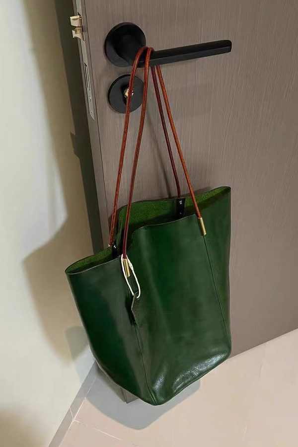 Organic Tea Green Large Capacity Faux Leather Bucket Bag