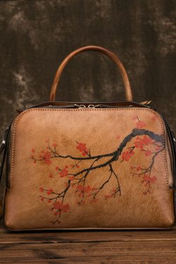 Organic Yellow Brown Floral Paitings Calf Leather Messenger Bag
