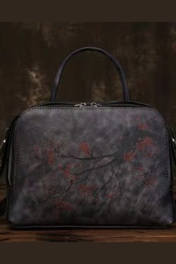 Organic Yellow Brown Floral Paitings Calf Leather Messenger Bag