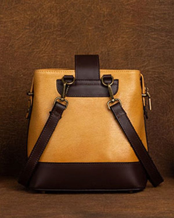 Organic Yellow Floral Paitings Calf Leather Messenger Bag