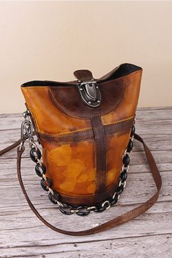 Organic Yellow Manual drip painting Paitings Calf Leather Messenger Bag