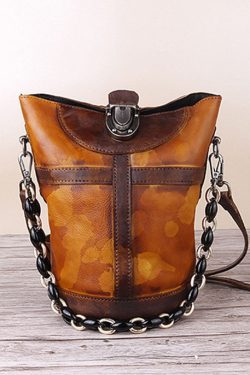 Organic Yellow Manual drip painting Paitings Calf Leather Messenger Bag