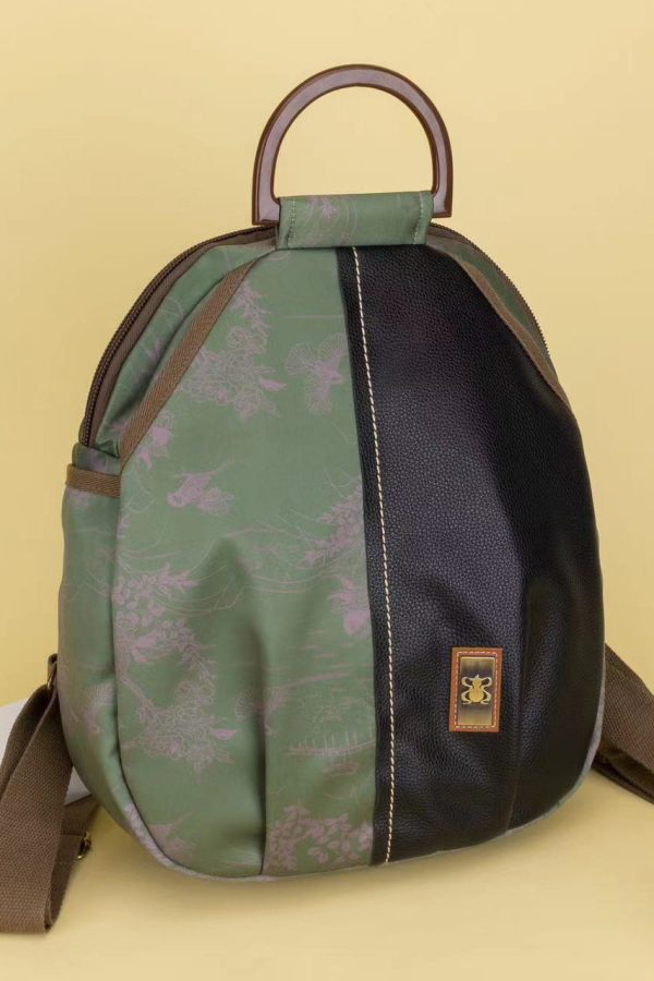 Oriental Style Gradient Green Print Patchwork Backpack Bag