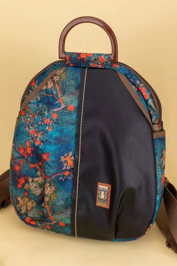 Oriental Style Gradient Green Print Patchwork Backpack Bag