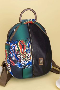 Oriental Style Gradient Green Print Patchwork Backpack Bag