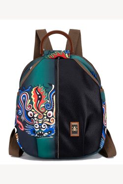 Oriental Style Gradient Green Print Patchwork Backpack Bag