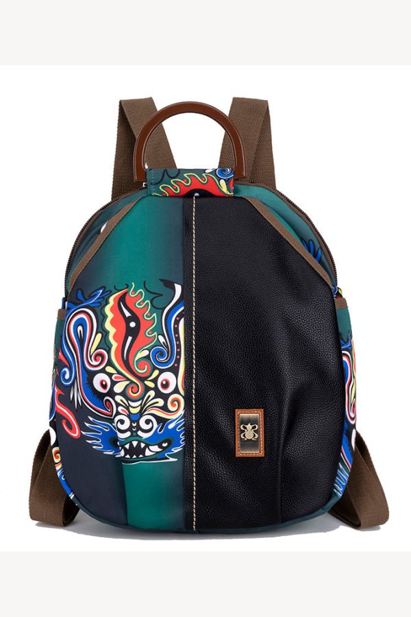 Oriental Style Gradient Green Print Patchwork Backpack Bag