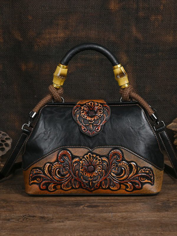 Original Beige Handmade Retro Embossed Handbag