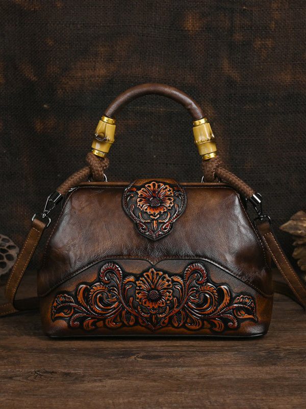 Original Beige Handmade Retro Embossed Handbag