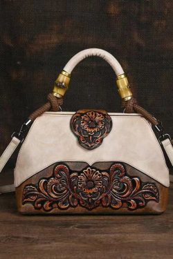 Original Beige Handmade Retro Embossed Handbag