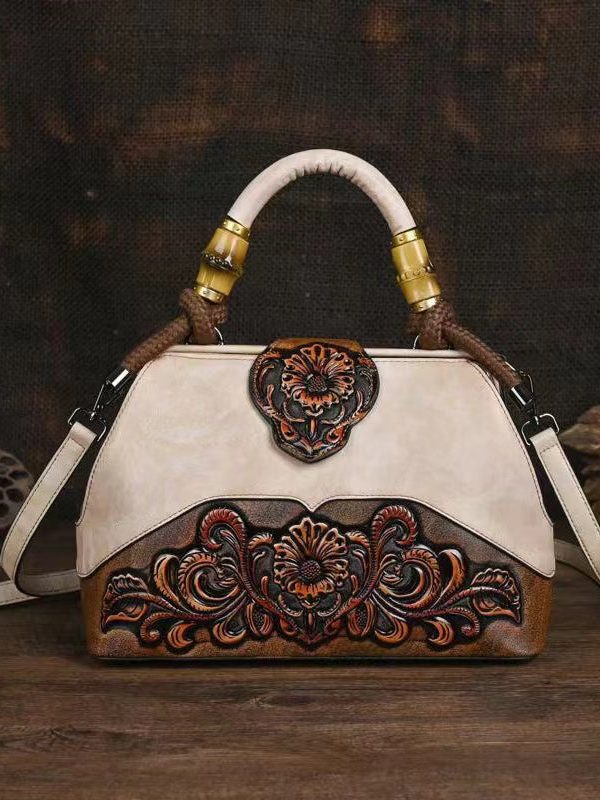 Original Beige Handmade Retro Embossed Handbag