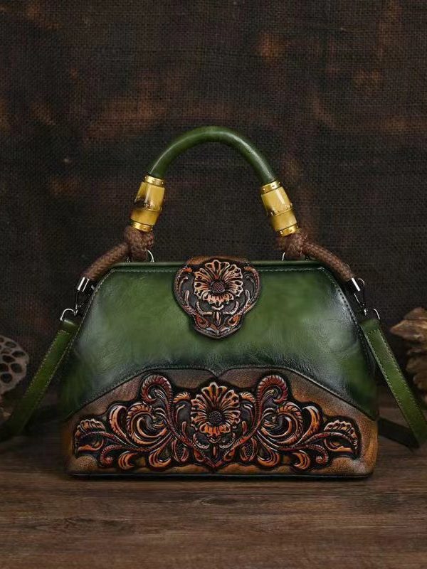 Original Beige Handmade Retro Embossed Handbag