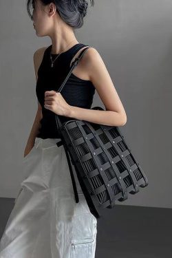 Original Black Hollow Out Rivet Calf Leather Satchel Handbag