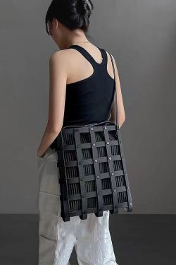 Original Black Hollow Out Rivet Calf Leather Satchel Handbag