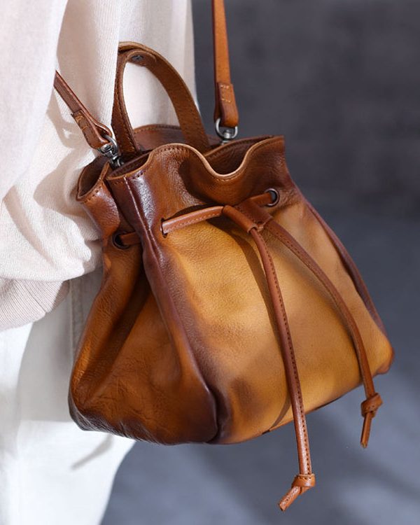 Original Blue Gradient Hand Painted Drawstring Crossbody Bag