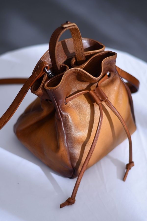 Original Blue Gradient Hand Painted Drawstring Crossbody Bag