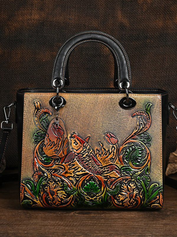 Original Chinese Style Handmade Embossed Tote Bandbag