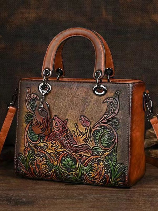 Original Chinese Style Handmade Embossed Tote Bandbag