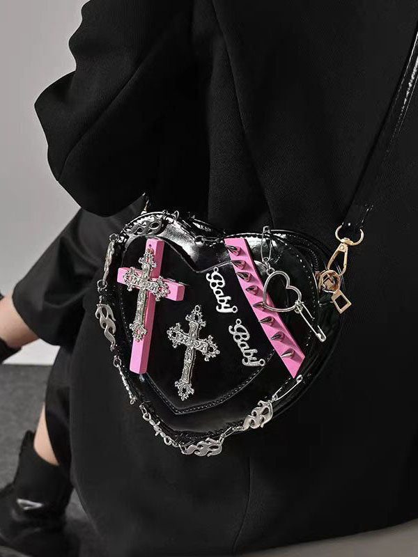 Original Cross Design Rivet Heart Messenger Bag