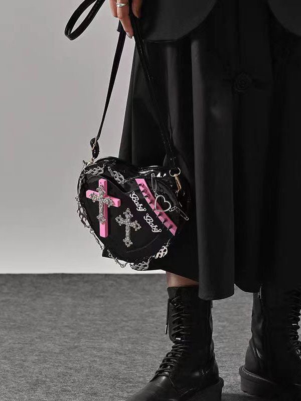 Original Cross Design Rivet Heart Messenger Bag