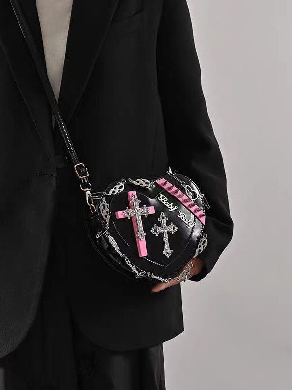 Original Cross Design Rivet Heart Messenger Bag