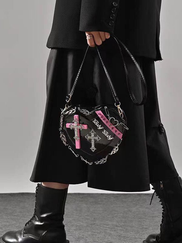 Original Cross Design Rivet Heart Messenger Bag