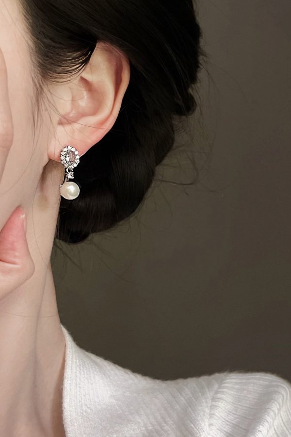 Original Design Baby Blue Copper Overgild Zircon Pearl Drop Earrings