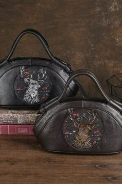 Original Design Black Animal Embossed Calf Leather Messenger Bag