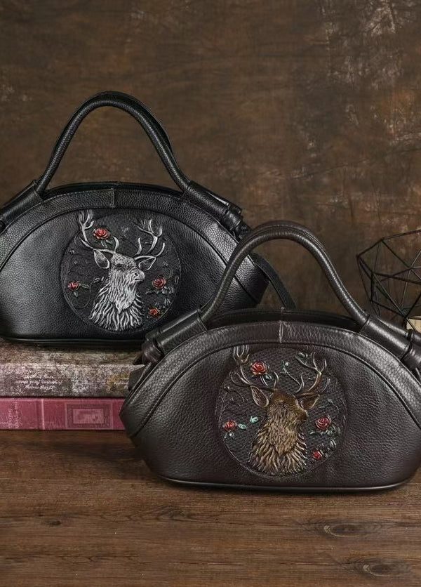 Original Design Black Animal Embossed Calf Leather Messenger Bag