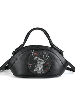 Original Design Black Animal Embossed Calf Leather Messenger Bag