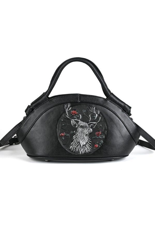 Original Design Black Animal Embossed Calf Leather Messenger Bag