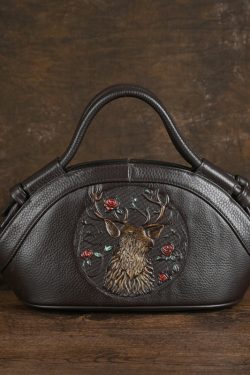 Original Design Black Animal Embossed Calf Leather Messenger Bag