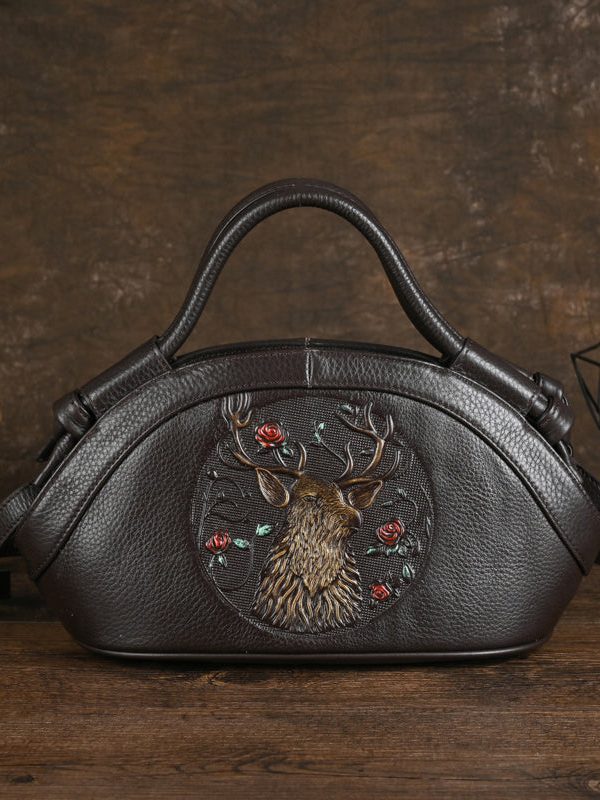 Original Design Black Animal Embossed Calf Leather Messenger Bag