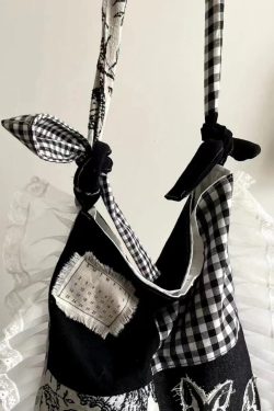 Original Design Black Lace Ruffles Patchwork Canvas Satchel Handbag