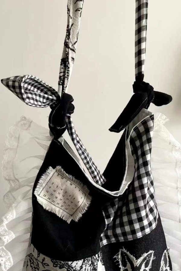 Original Design Black Lace Ruffles Patchwork Canvas Satchel Handbag