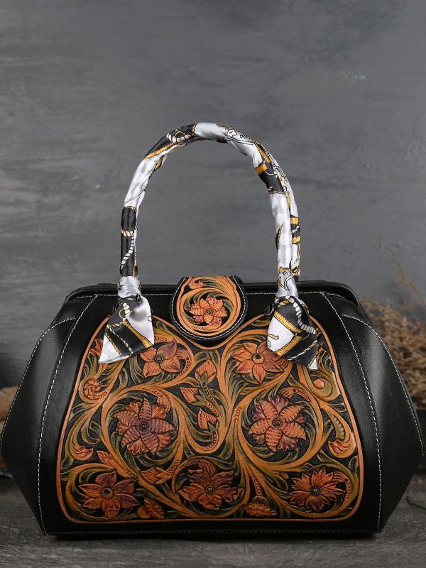 Original Design Black Print Calf Leather Tote Handbag