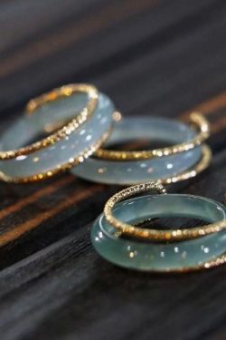 Original Design Blue 14K Gold Jade Rings
