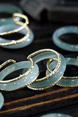Original Design Blue 14K Gold Jade Rings