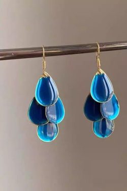 Original Design Blue Alloy Drip Glaze Water Droplets Tassel Drop Earrings